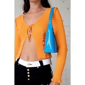 Find Me Now Charlie 2.0 Ribbed Orange Tie Front Top Size Small